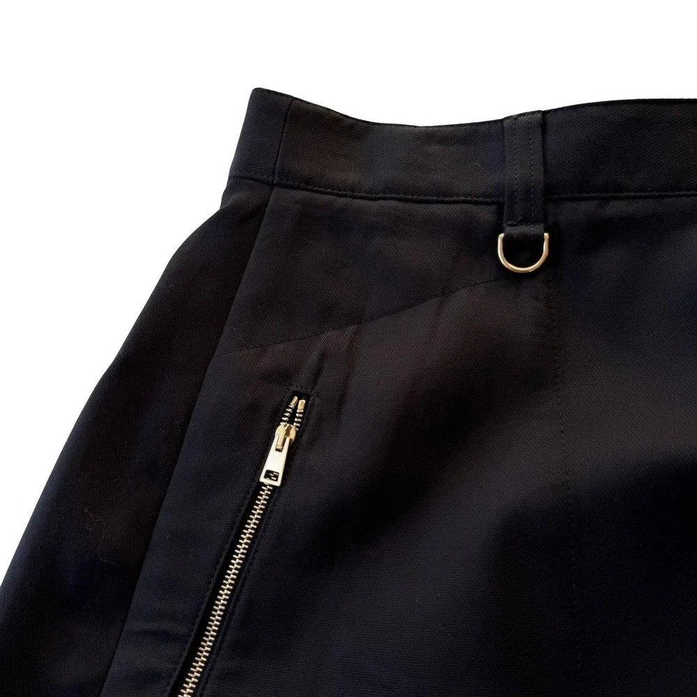 Tory Burch Wrap Skirt Womens 0 Black A-Line Zip Pocket D-Ring Gold Hardware‎ Y2K